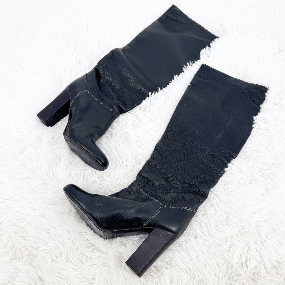 Chloe Black Leather Tall Slouch Block Heel Boots Size 36 Made in Italy